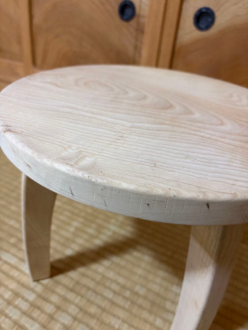 1402建具屋一筋58年のおじいちゃんの手作りスツール、イス☆タモ