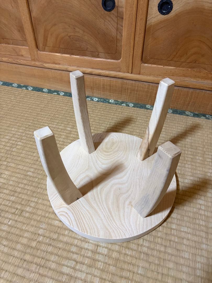 1402建具屋一筋58年のおじいちゃんの手作りスツール、イス☆タモ