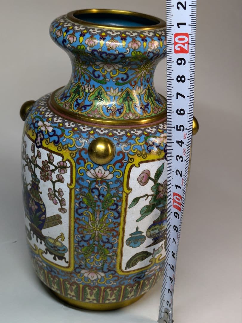 中国美術　有線七宝　花瓶　古玩　骨董　草花吉祥文様　宝物　牡丹唐草