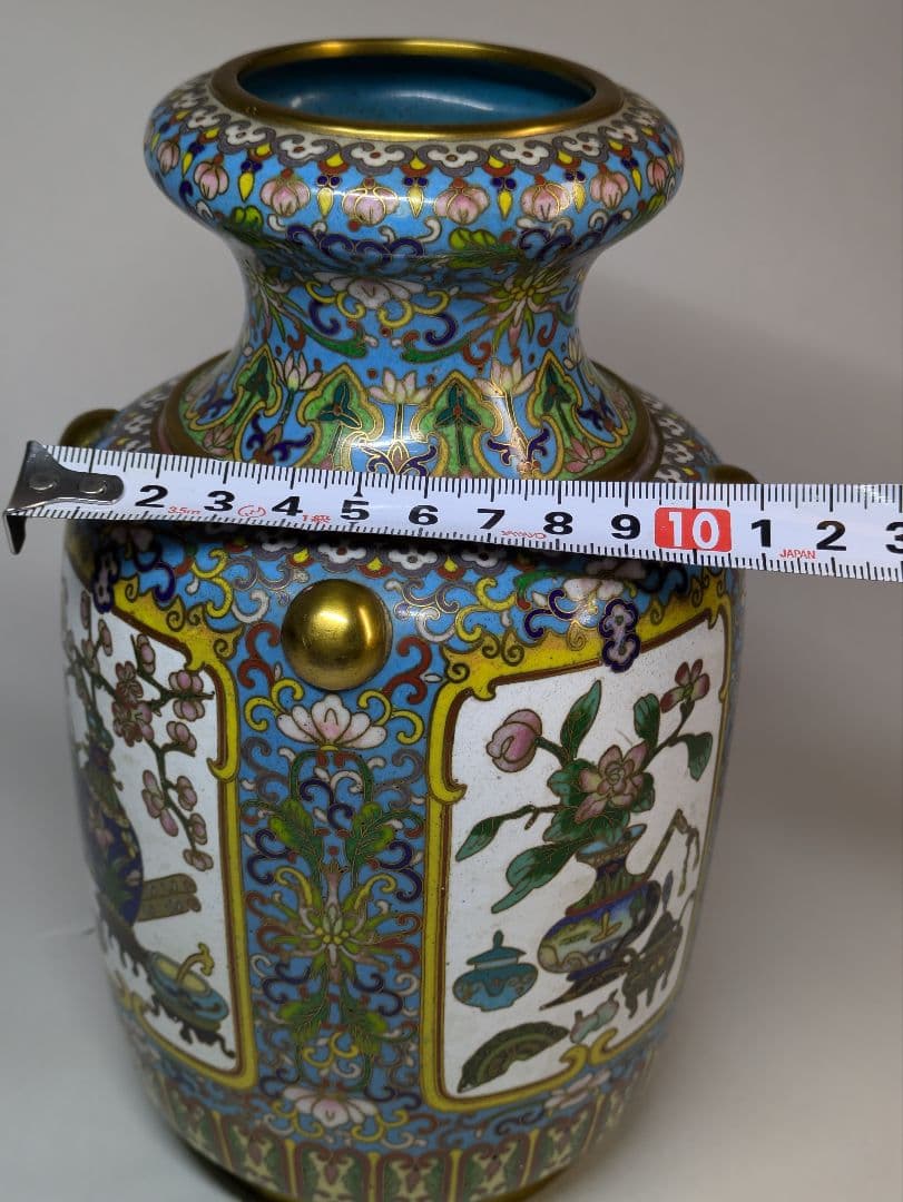 中国美術　有線七宝　花瓶　古玩　骨董　草花吉祥文様　宝物　牡丹唐草