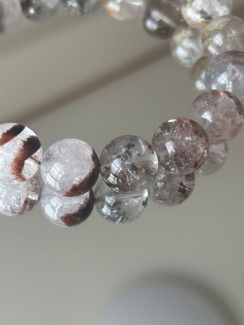 12mm★虹・ルチル入りガーデンクォーツ ブレスレット 内径17cm