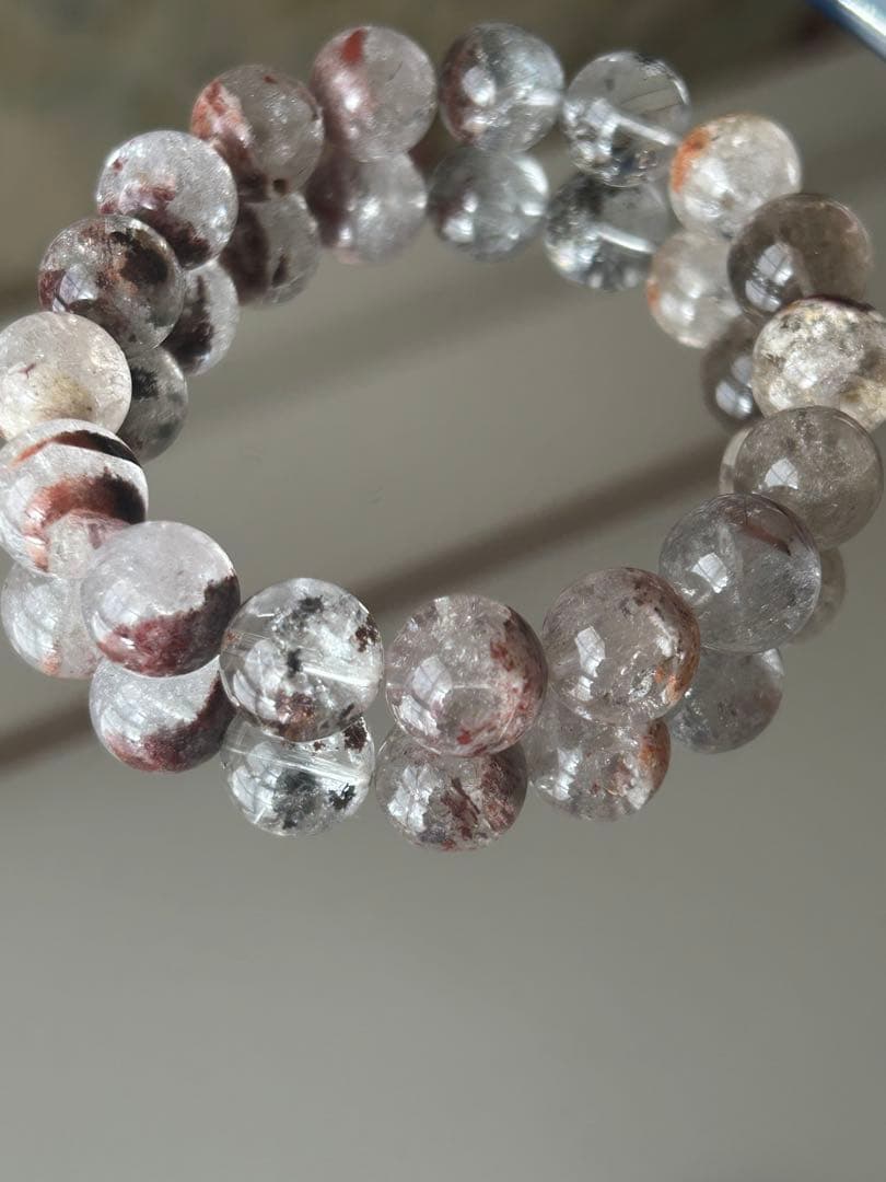 12mm★虹・ルチル入りガーデンクォーツ ブレスレット 内径17cm