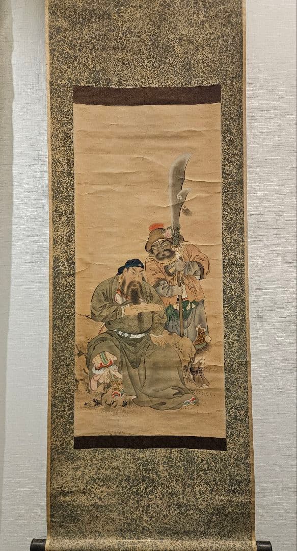 「関羽と周倉」三国志 肉筆 紙本彩色 時代物 骨董品 掛軸 厄除け