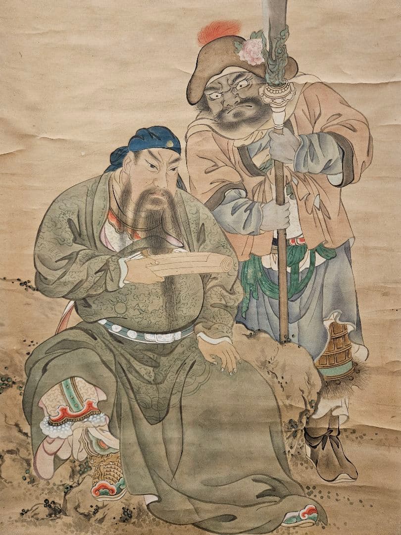「関羽と周倉」三国志 肉筆 紙本彩色 時代物 骨董品 掛軸 厄除け