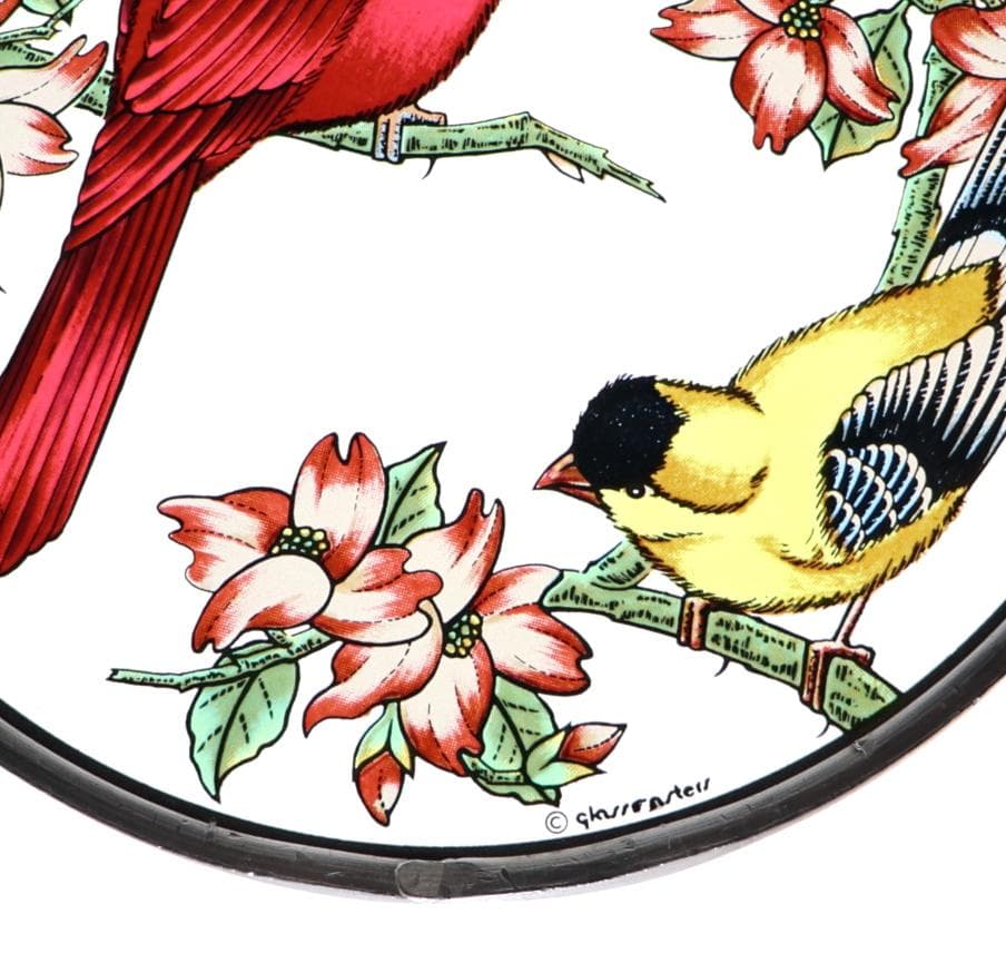 ショウジョウコウカンチョウとオウゴンヒワ ヴィンテージ ステンドグラス