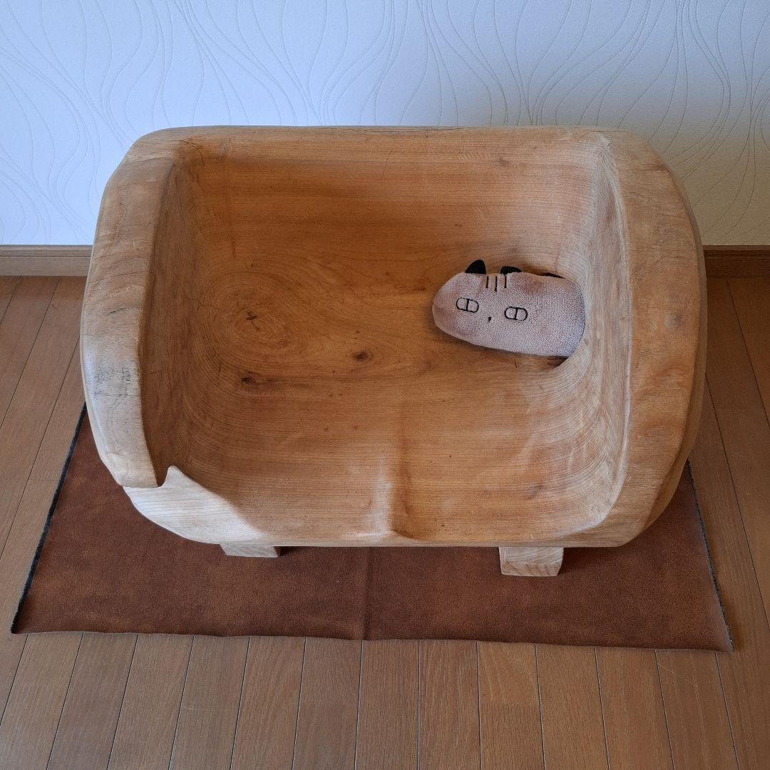 椅子　楠の木　オブジェ　工芸品楠の枯木　一人掛け椅子&猫