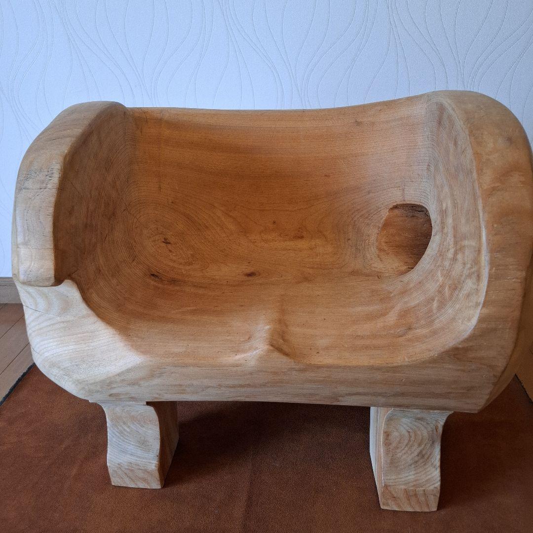 椅子　楠の木　オブジェ　工芸品楠の枯木　一人掛け椅子&猫