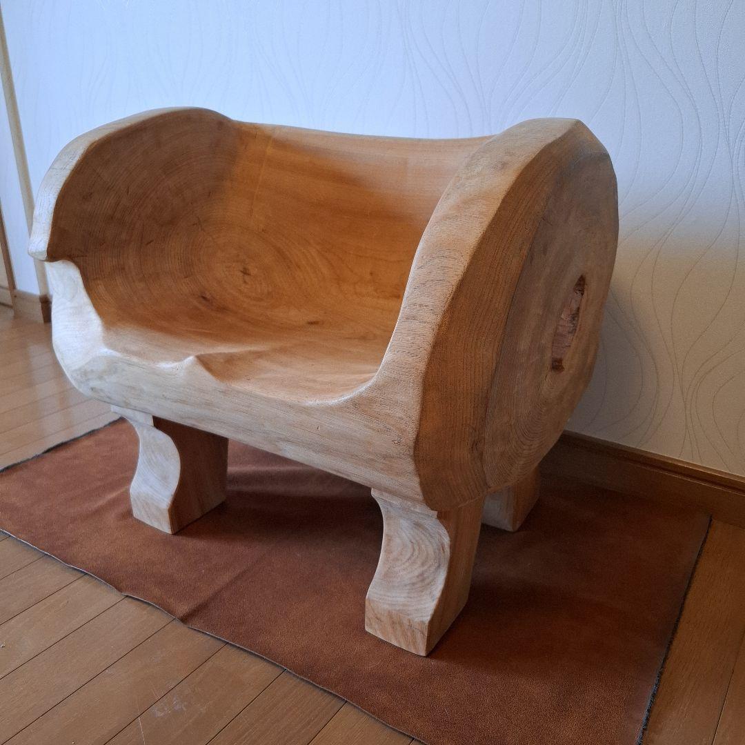 椅子　楠の木　オブジェ　工芸品楠の枯木　一人掛け椅子&猫