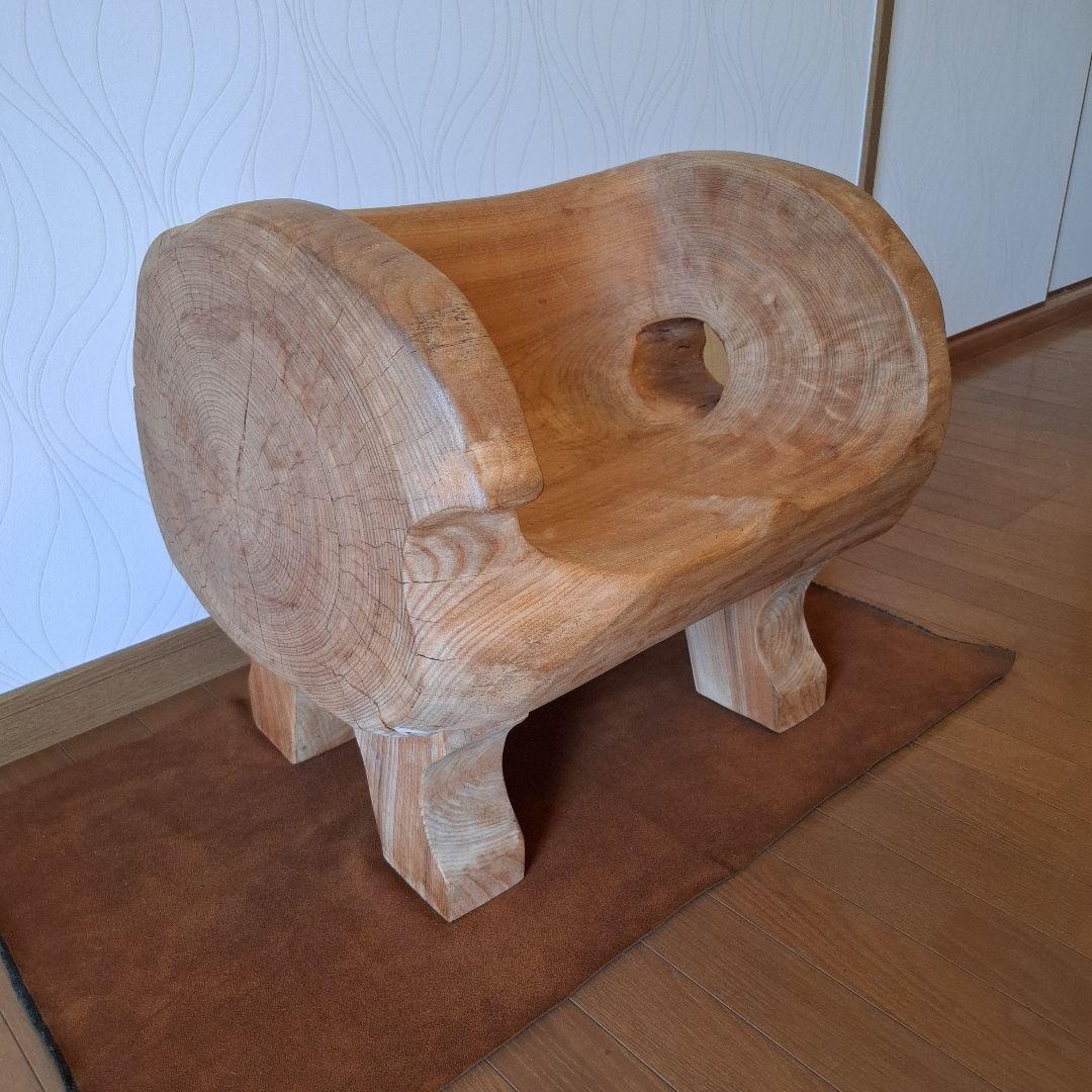 椅子　楠の木　オブジェ　工芸品楠の枯木　一人掛け椅子&猫