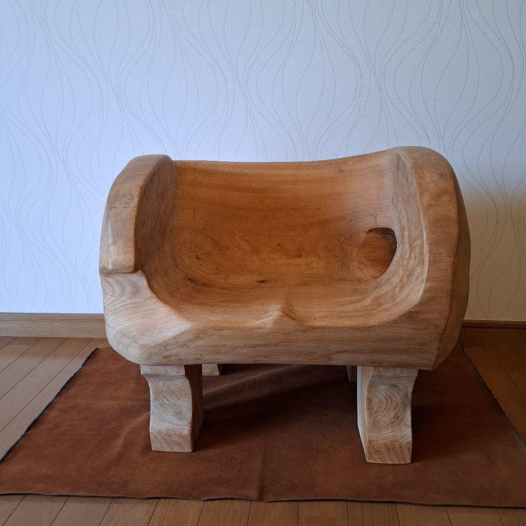 椅子　楠の木　オブジェ　工芸品楠の枯木　一人掛け椅子&猫