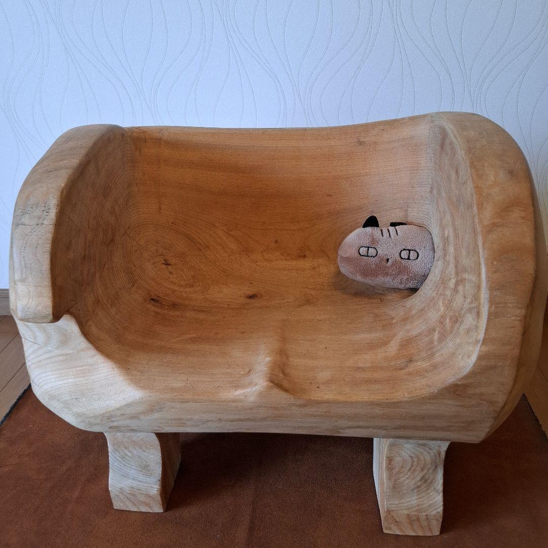 椅子　楠の木　オブジェ　工芸品楠の枯木　一人掛け椅子&猫