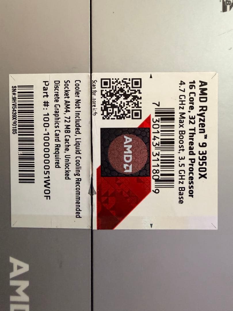 AMD Ryzen 9 3950X BOX 訳アリ品(動作OK)