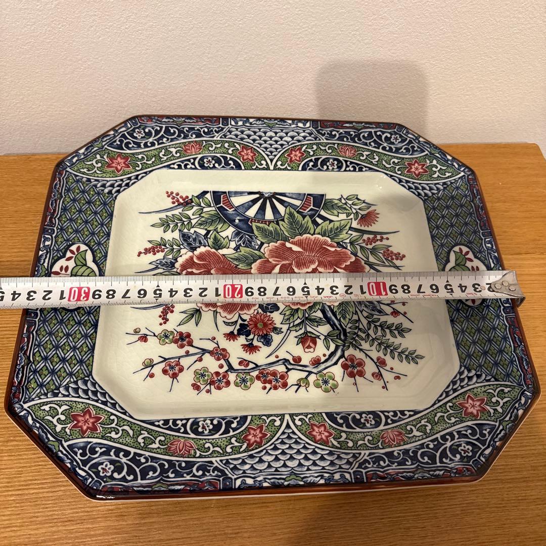 有田焼 伊万里焼 色絵 牡丹御所車文 角皿 飾り皿 有田焼 伊万里焼 染錦 色絵