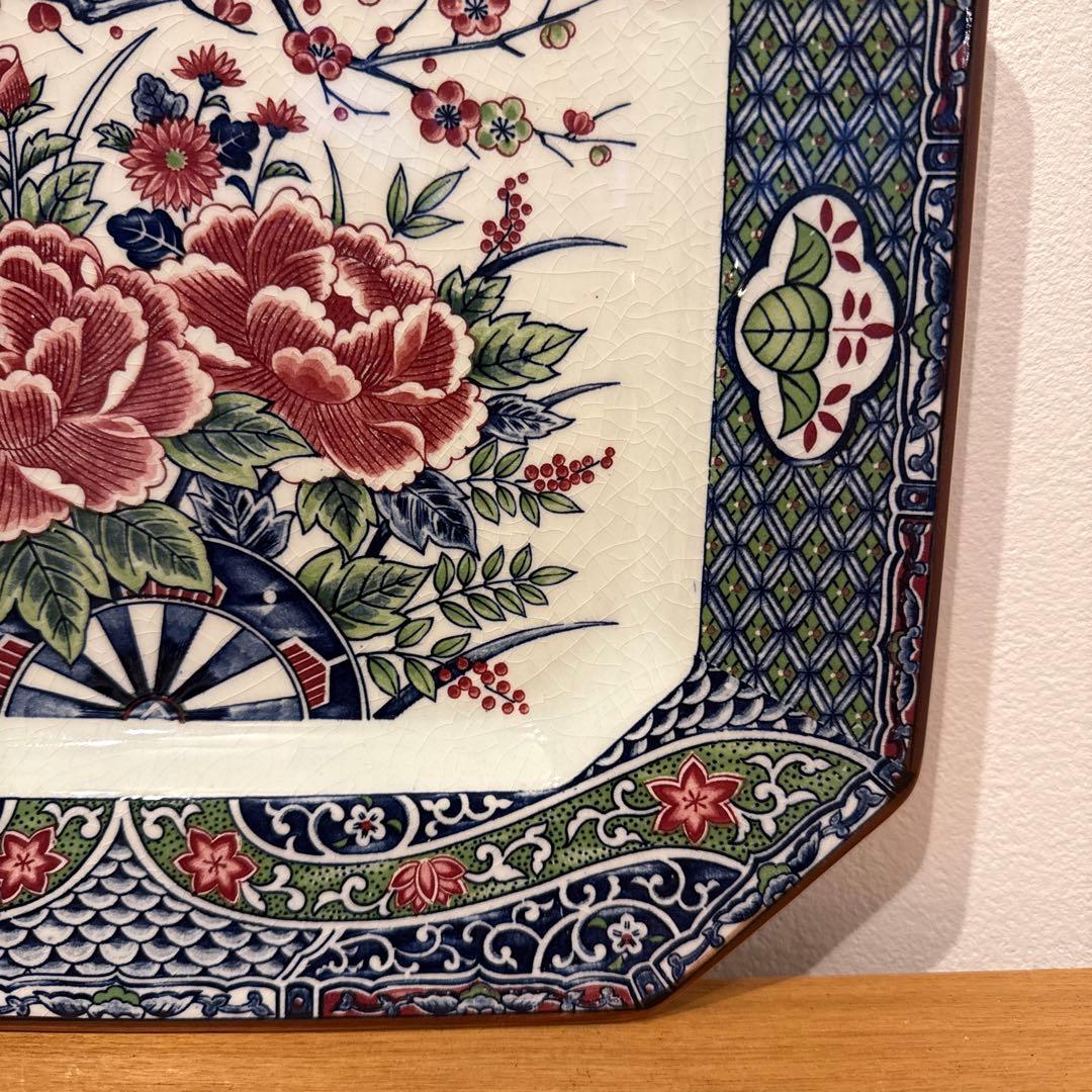 有田焼 伊万里焼 色絵 牡丹御所車文 角皿 飾り皿 有田焼 伊万里焼 染錦 色絵