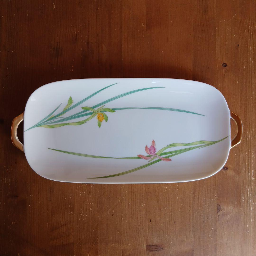 【美品】香蘭社 蘭 金彩 耳付大皿2枚セット（36cm特大長皿＆24cm深鉢）