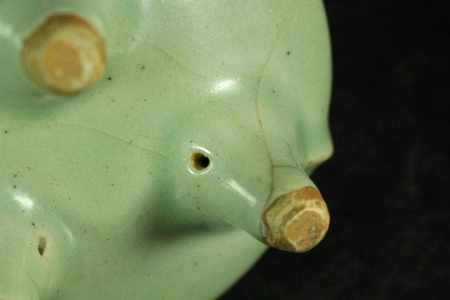 中国美術 青磁 三足 香炉 紫檀蓋(K-YC683)