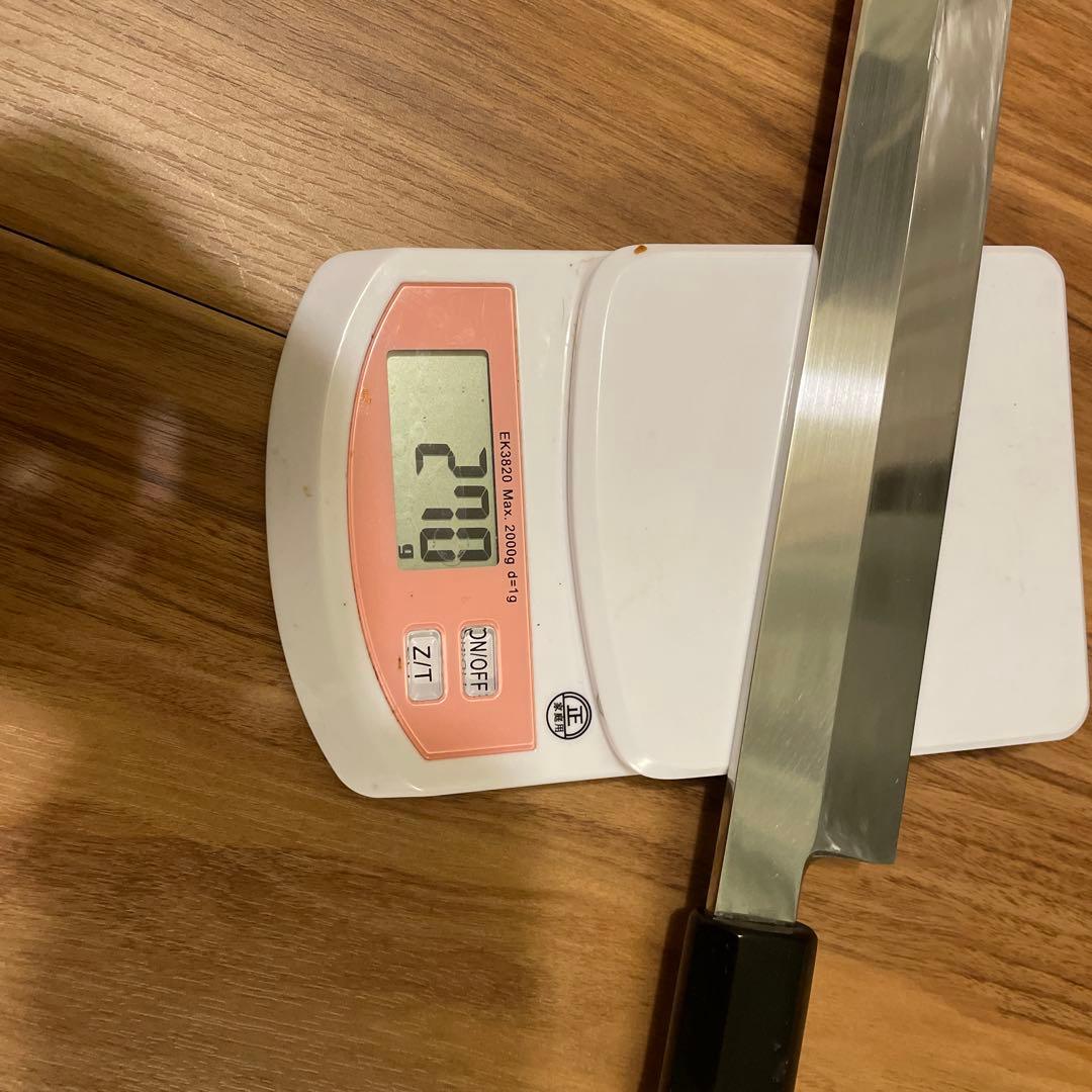 勘所本焼柳包丁　黒檀鞘外箱付き　尺一　330 m m