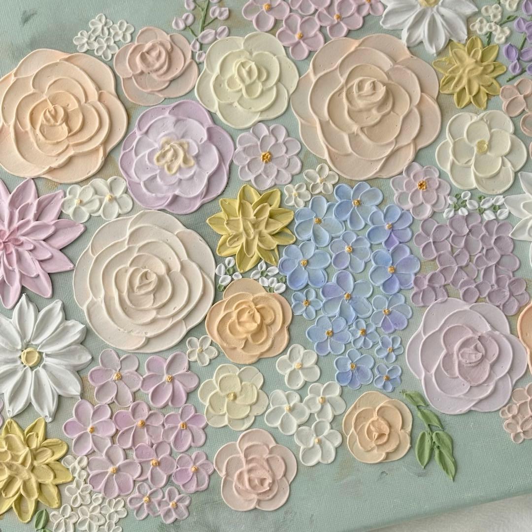 テクスチャーアート 花 インテリアアート 花畑 ブーケ フラワーアート グリーン