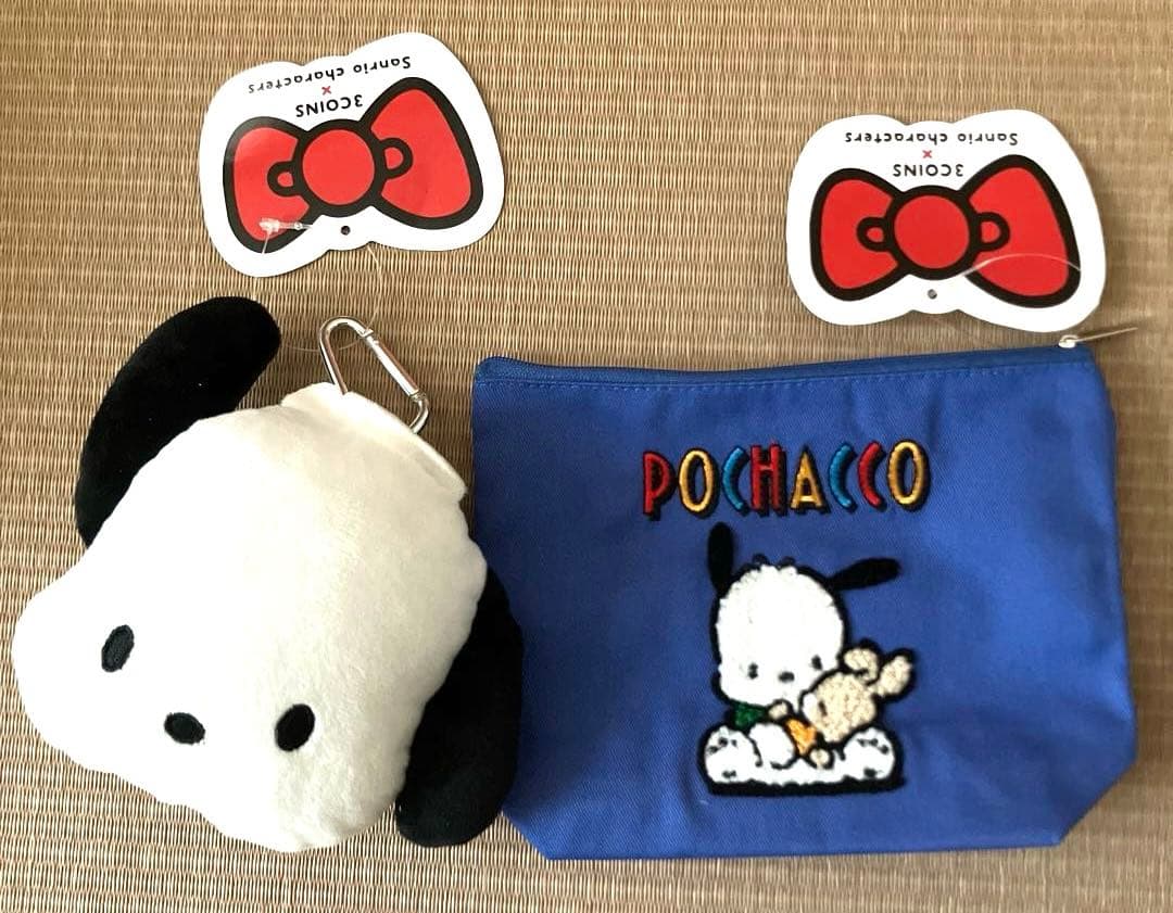3coins サンリオ 刺繍ポーチ ぬいぐるみエコバッグ