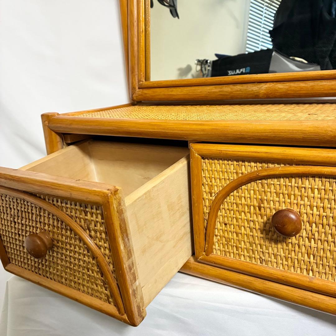 ラタン製ドレッサー 鏡台 ミラー 引出し