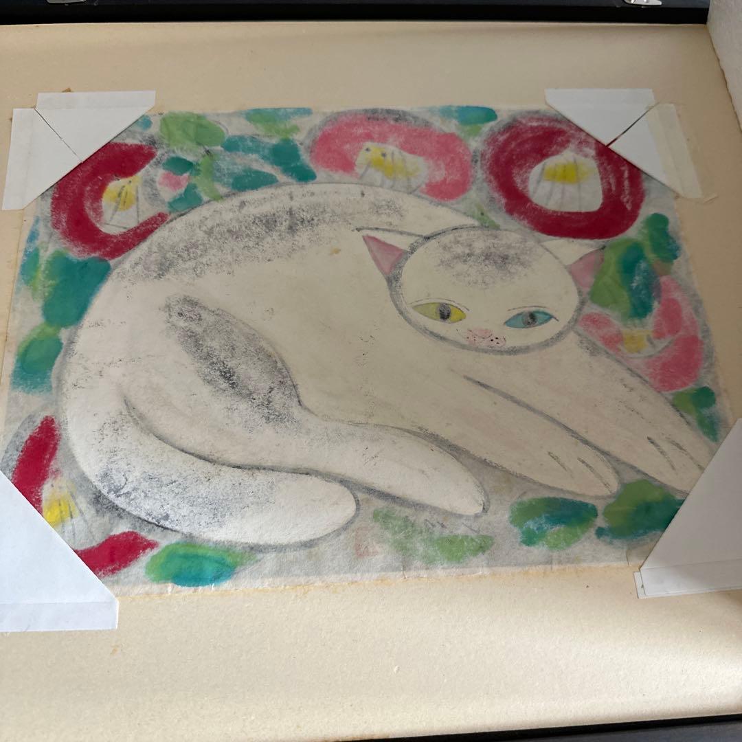 最終お値下げ！豪邸発掘品❣️とても可愛い！末次尚幸　画　花に抱かれて　猫の絵