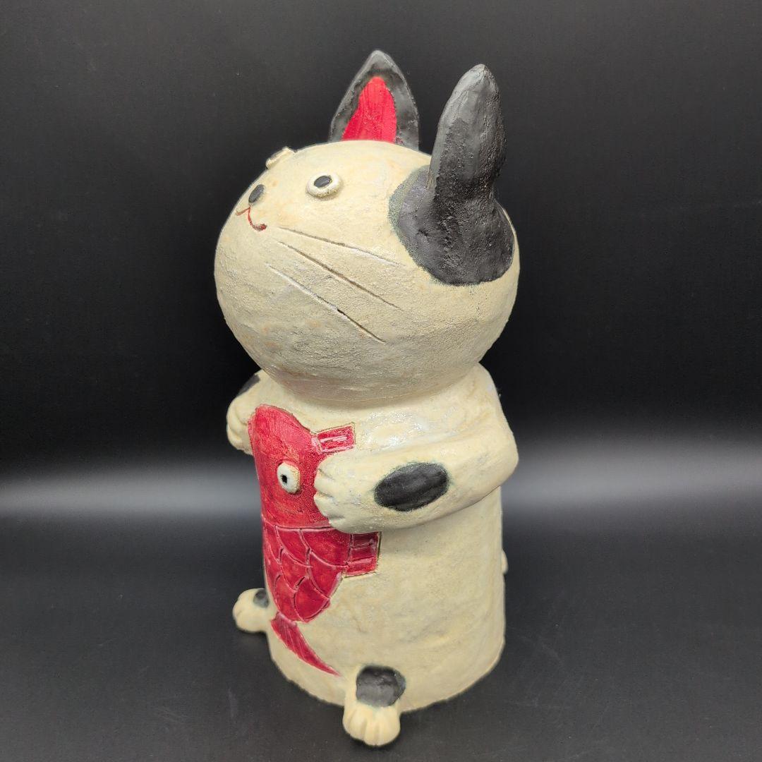 【新品未使用品】縁起物　癒し　鯛持ちネコ (白) 特大 招き猫