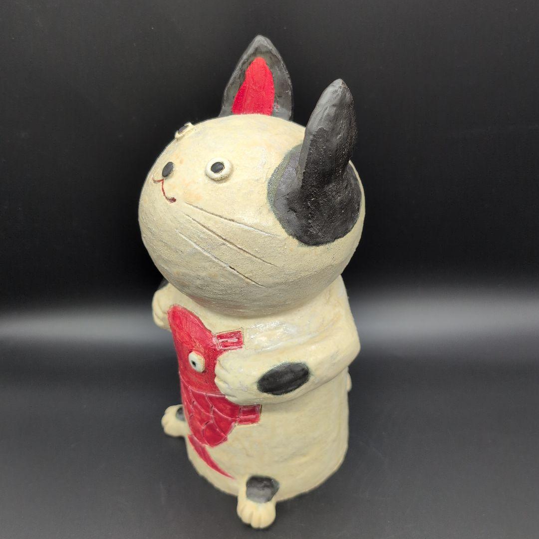 【新品未使用品】縁起物　癒し　鯛持ちネコ (白) 特大 招き猫