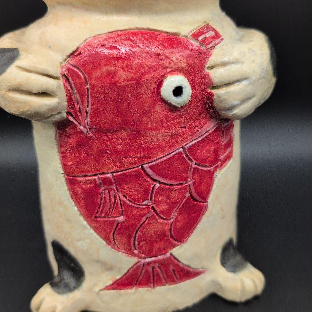 【新品未使用品】縁起物　癒し　鯛持ちネコ (白) 特大 招き猫