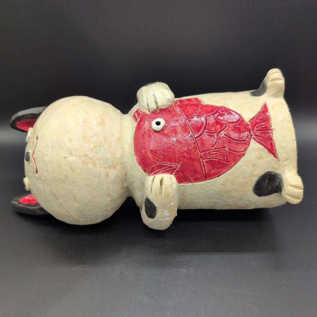 【新品未使用品】縁起物　癒し　鯛持ちネコ (白) 特大 招き猫