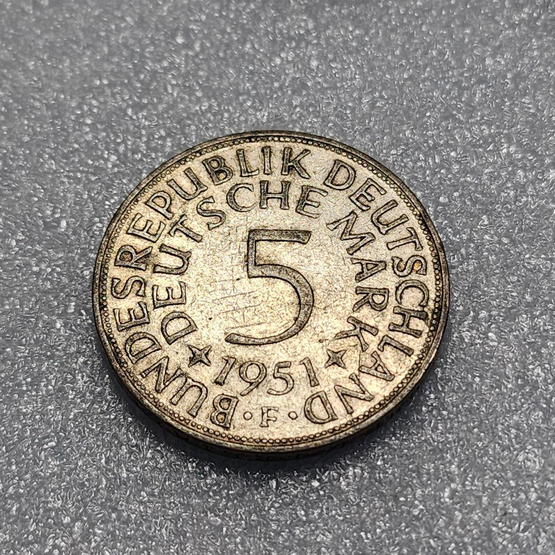 6036. 1951年 ドイツ 西ドイツ 5マルク 銀貨