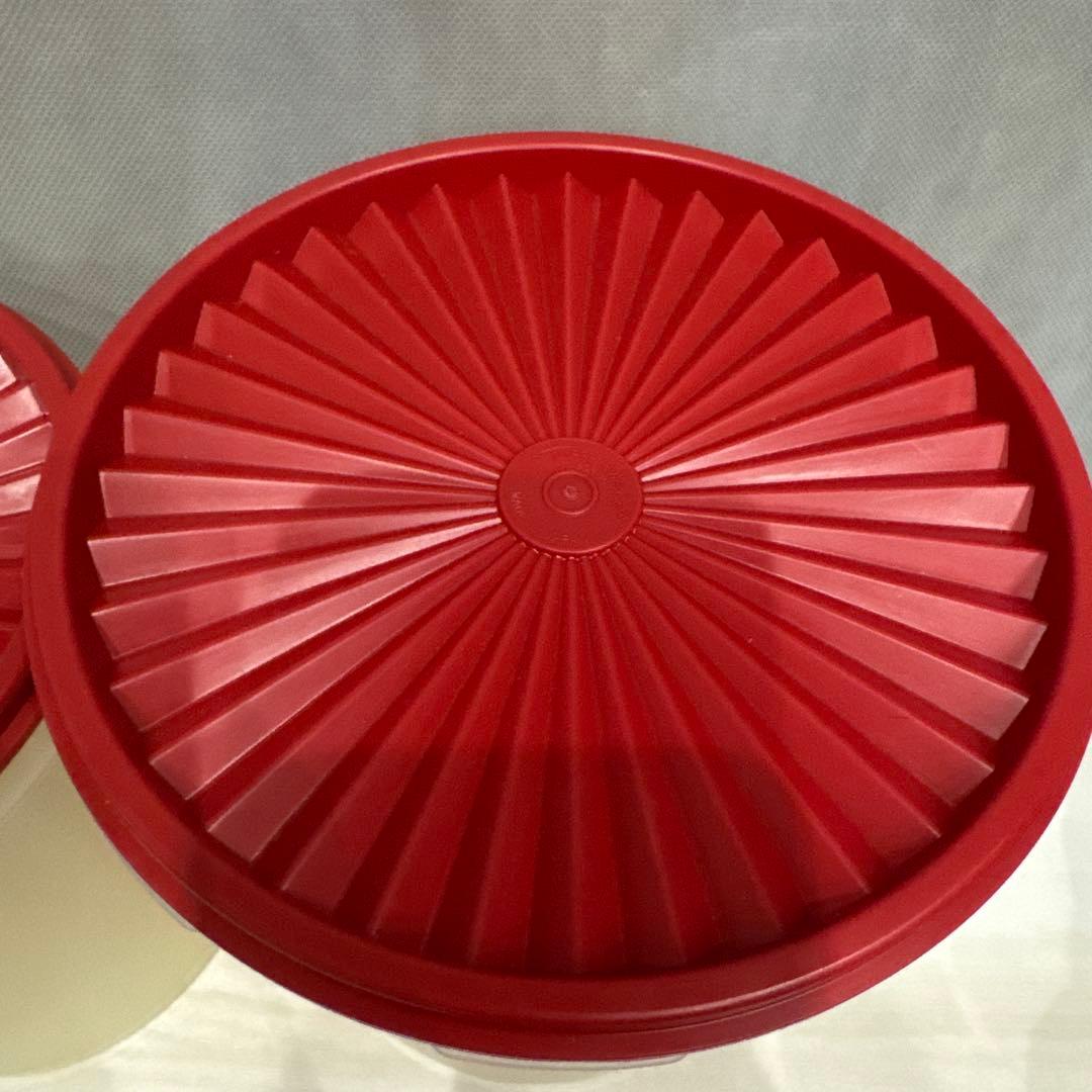 レトロ　デコレーター　食品保存容器 4個セット クリア・赤 タッパーウェア