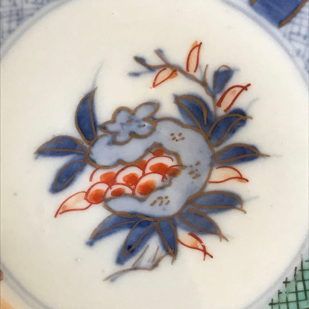 ＊古伊万里　色絵皿　柘榴　竹垣　4客　アンティーク　レトロ　古道具＊