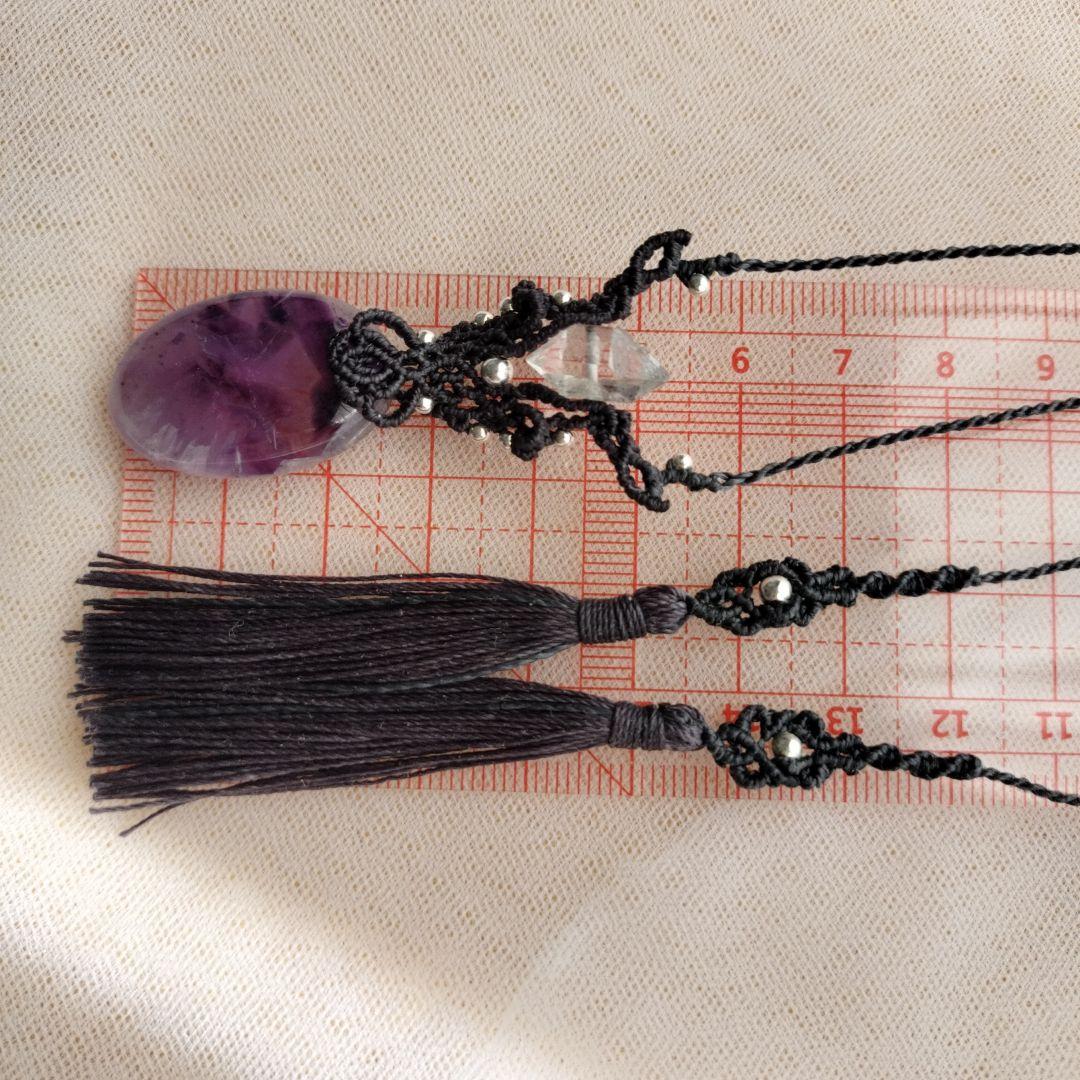 トラピッチェアメジスト　ハーキマークォーツ　マクラメ編みネックレス