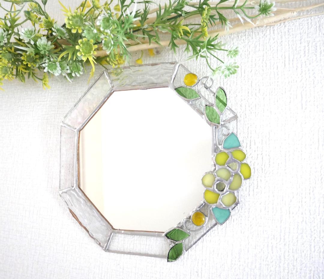 *:.。クリアベースの黄色い花の八角形の鏡　(20size）　ステンドグラス