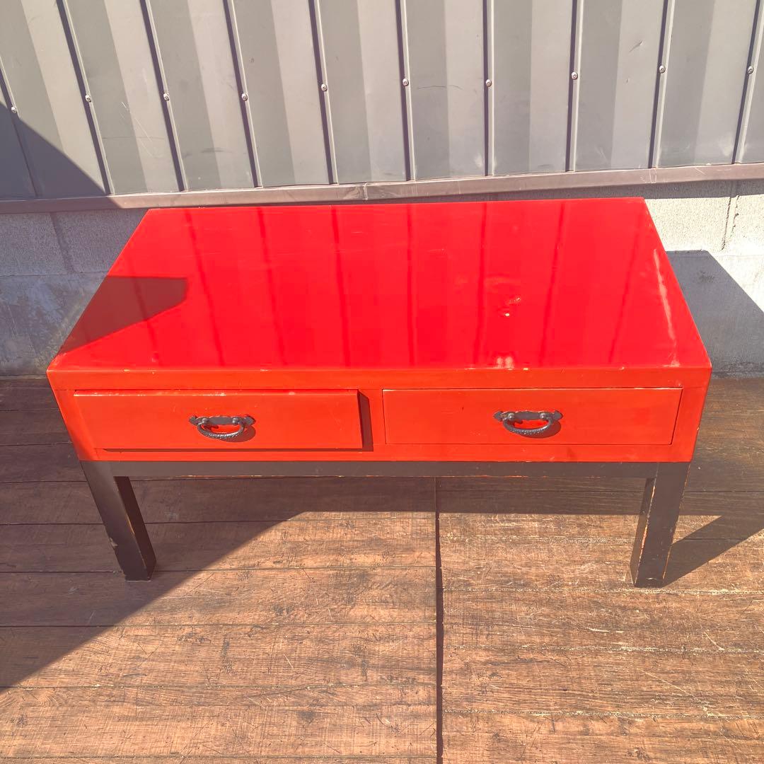 アンティーク 文机 朱塗り センターテーブル 引き出し2杯 和家具 レトロ