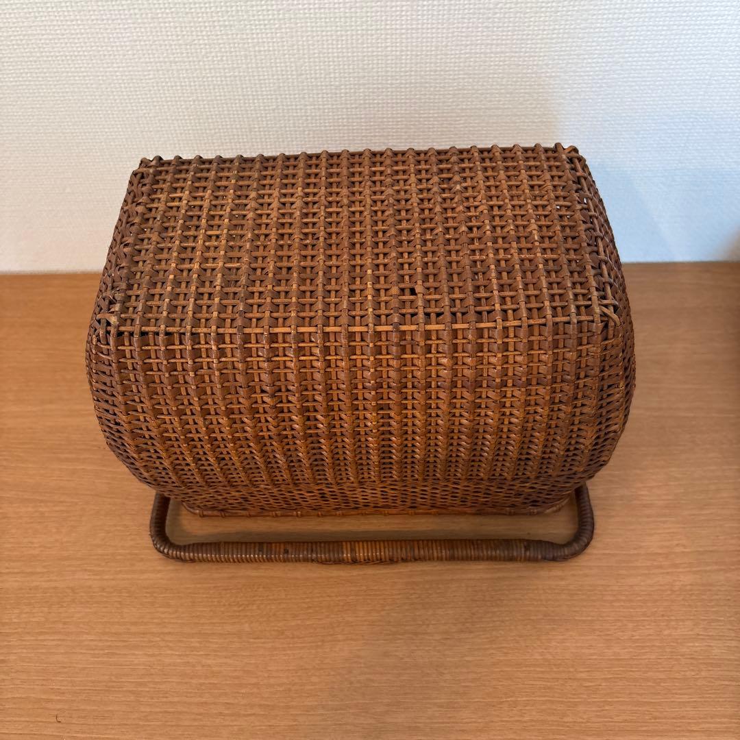 【美品】籐製ボックス型かごバスケット ブラウン 中型