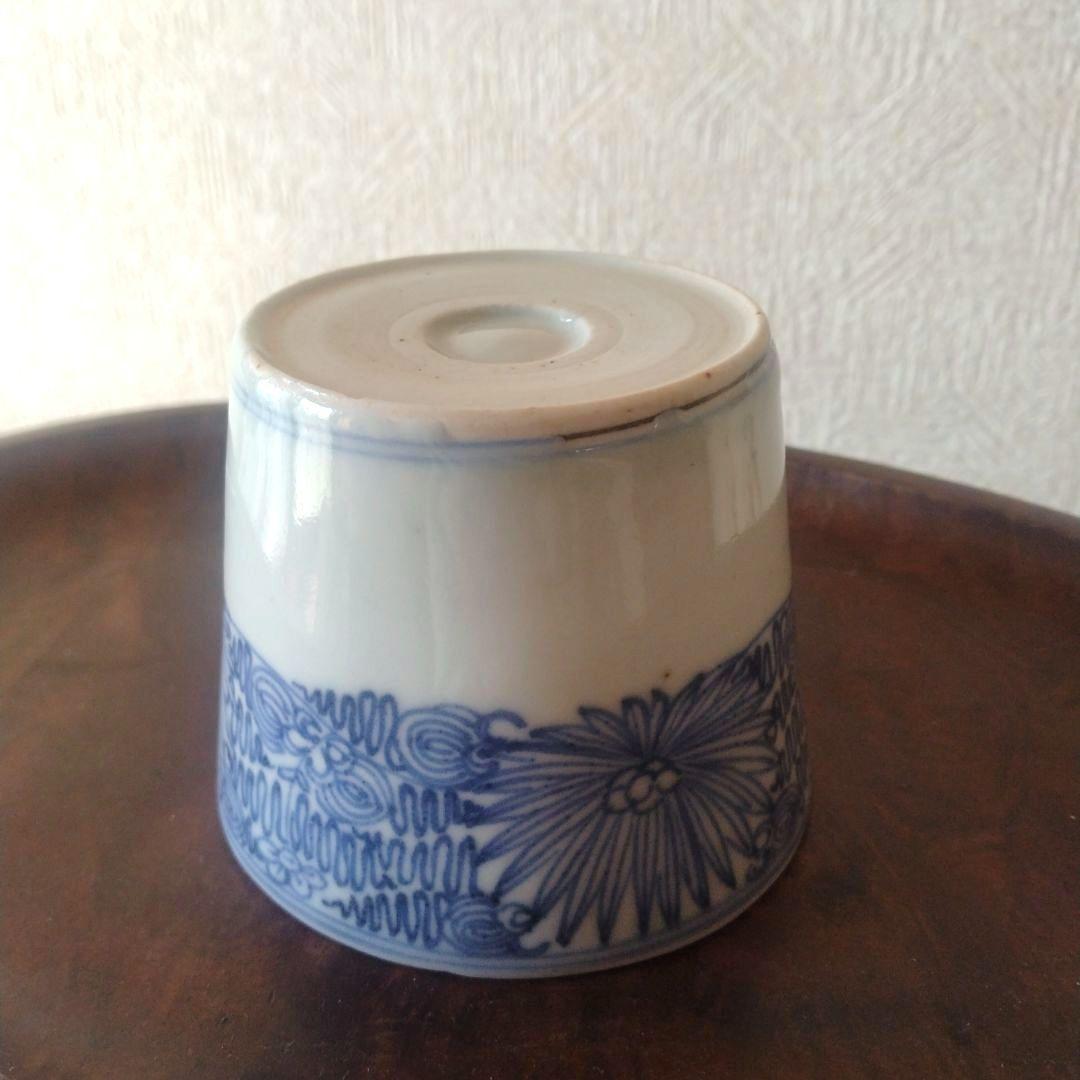 古伊万里染付線描き菊花文様蕎麦猪口江戸後期