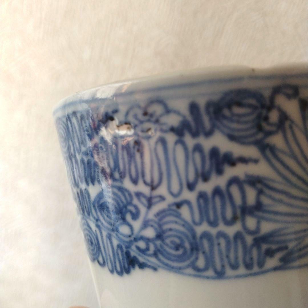 古伊万里染付線描き菊花文様蕎麦猪口江戸後期