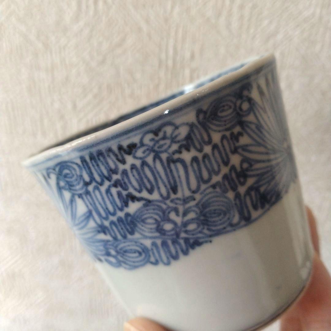 古伊万里染付線描き菊花文様蕎麦猪口江戸後期