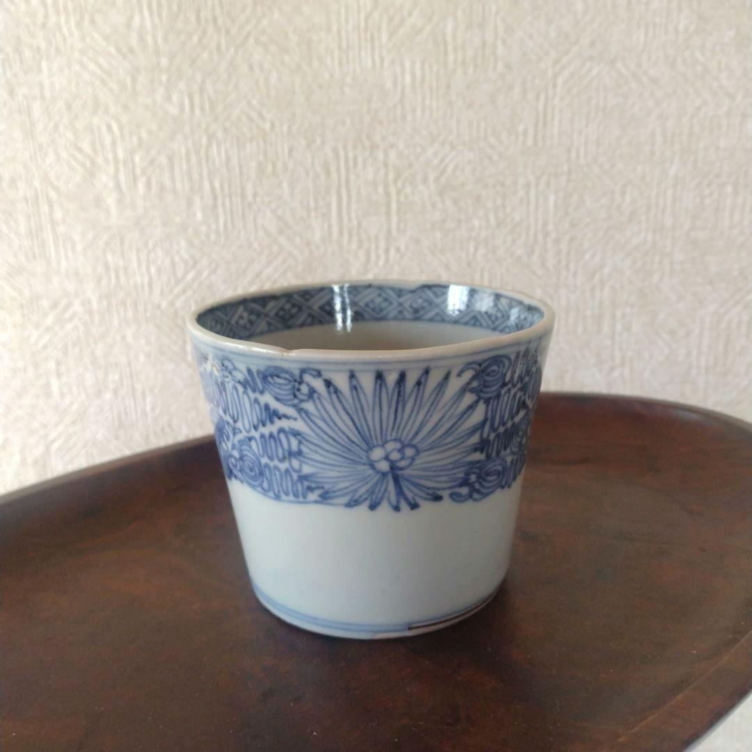 古伊万里染付線描き菊花文様蕎麦猪口江戸後期