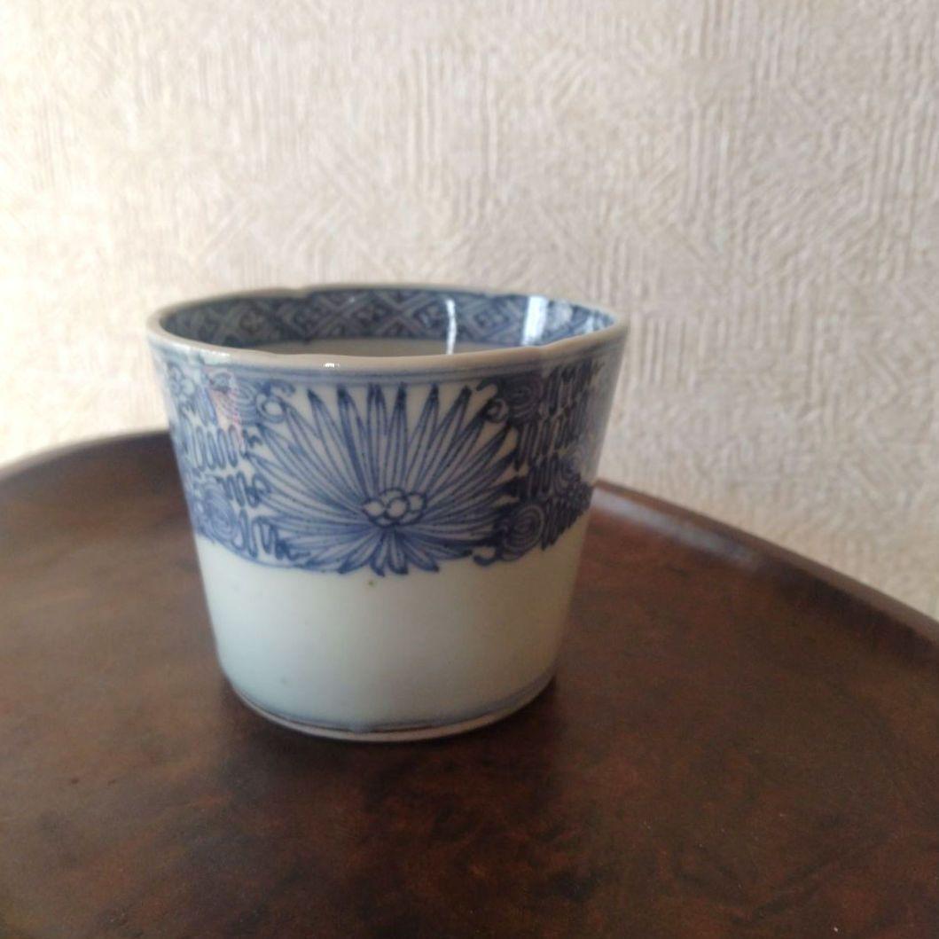 古伊万里染付線描き菊花文様蕎麦猪口江戸後期