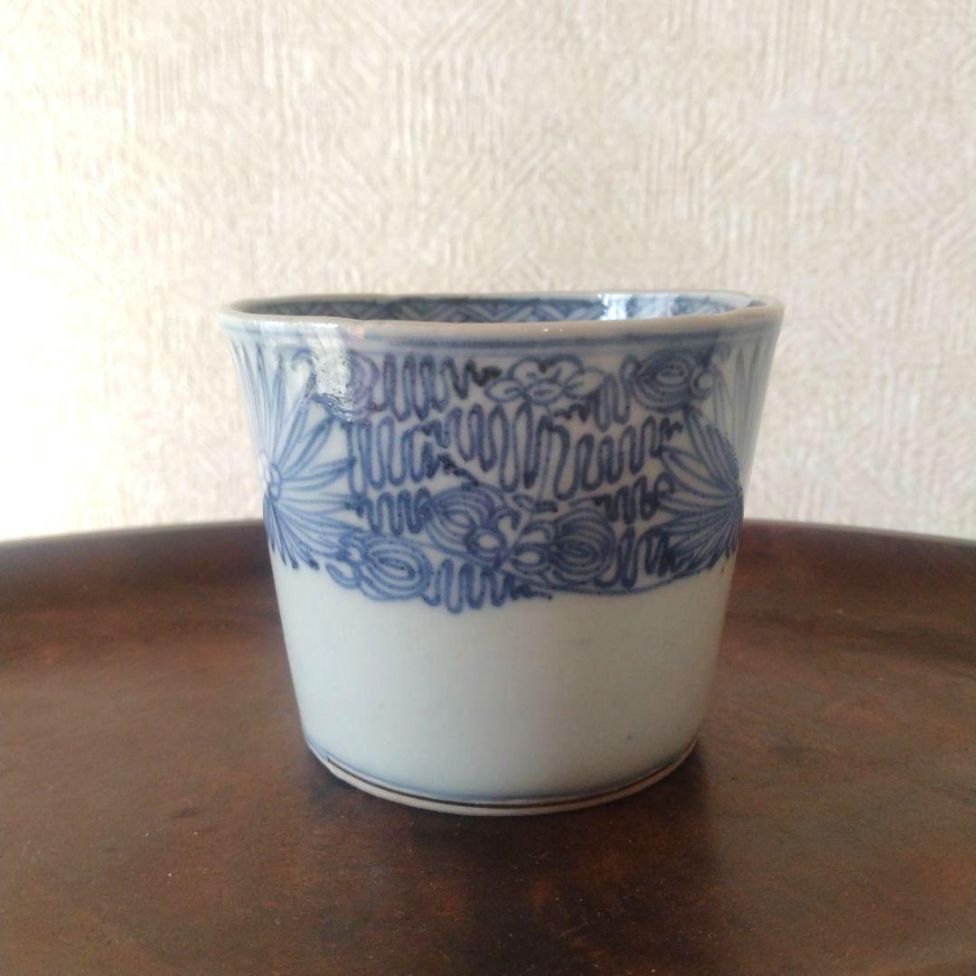 古伊万里染付線描き菊花文様蕎麦猪口江戸後期