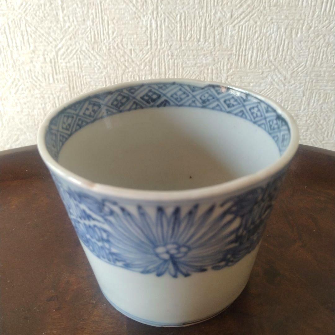 古伊万里染付線描き菊花文様蕎麦猪口江戸後期
