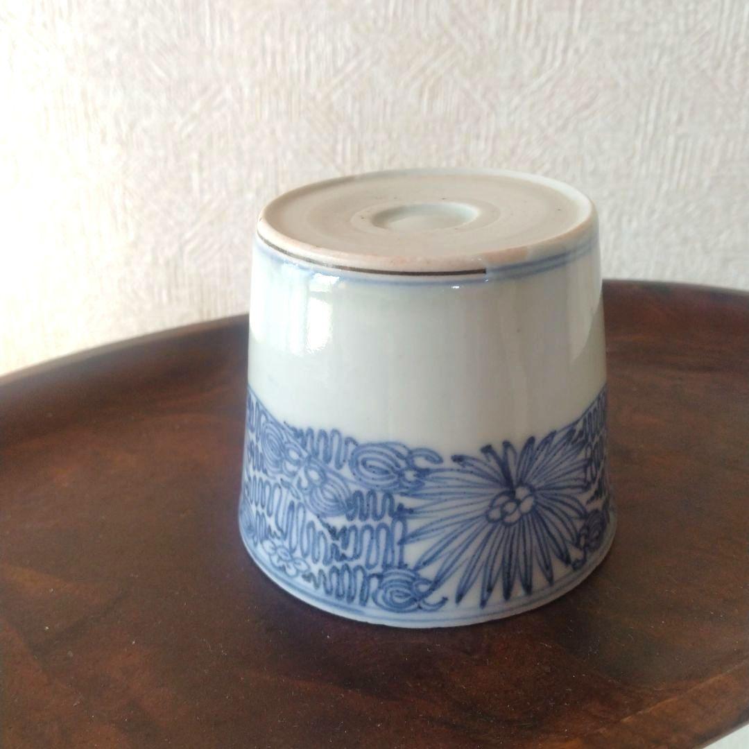 古伊万里染付線描き菊花文様蕎麦猪口江戸後期