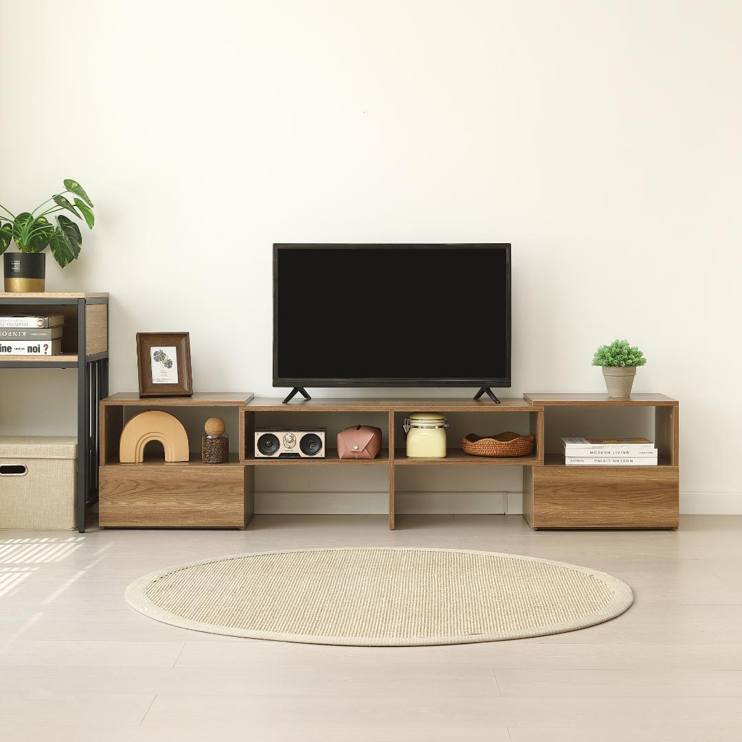 テレビ台 ローボード コーナーテレビ台 伸縮自由 幅93～172　BROWN
