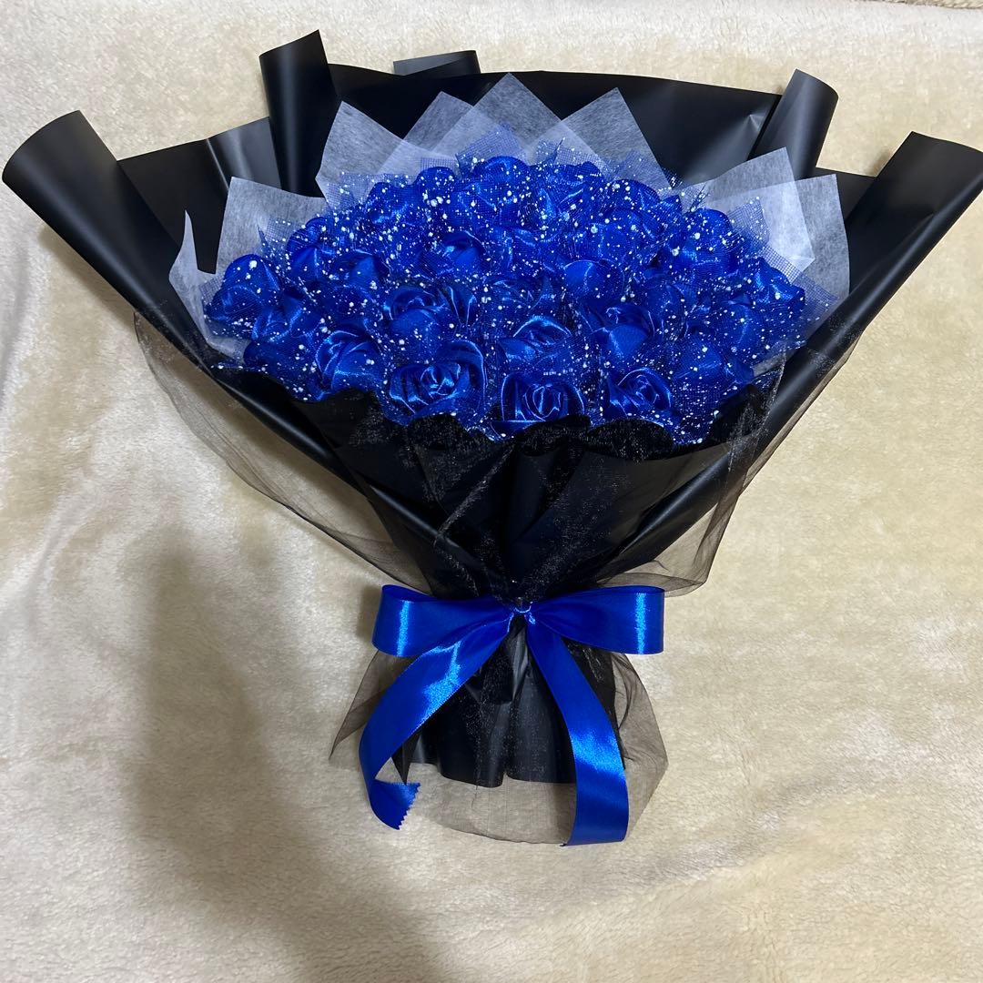 33本青バラブーケ　リボンバラ　枯れない薔薇 プレゼント お祝い　好きな人へ