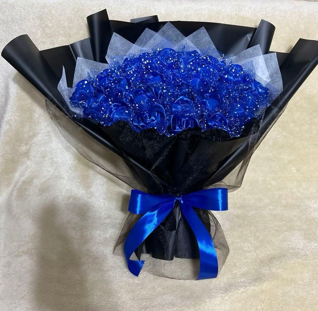 33本青バラブーケ　リボンバラ　枯れない薔薇 プレゼント お祝い　好きな人へ