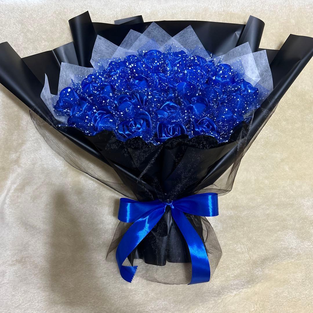 33本青バラブーケ　リボンバラ　枯れない薔薇 プレゼント お祝い　好きな人へ