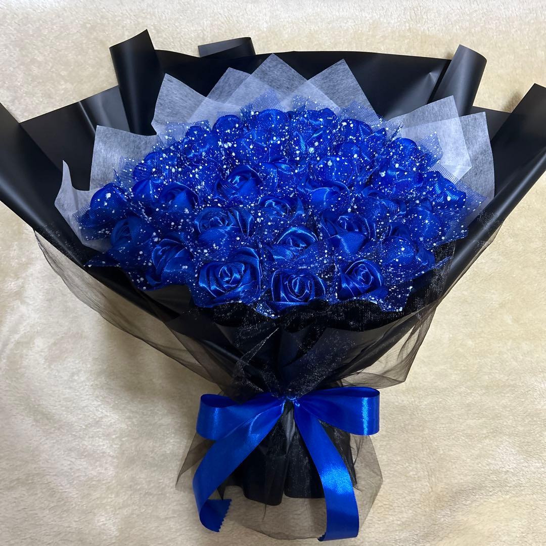 33本青バラブーケ　リボンバラ　枯れない薔薇 プレゼント お祝い　好きな人へ
