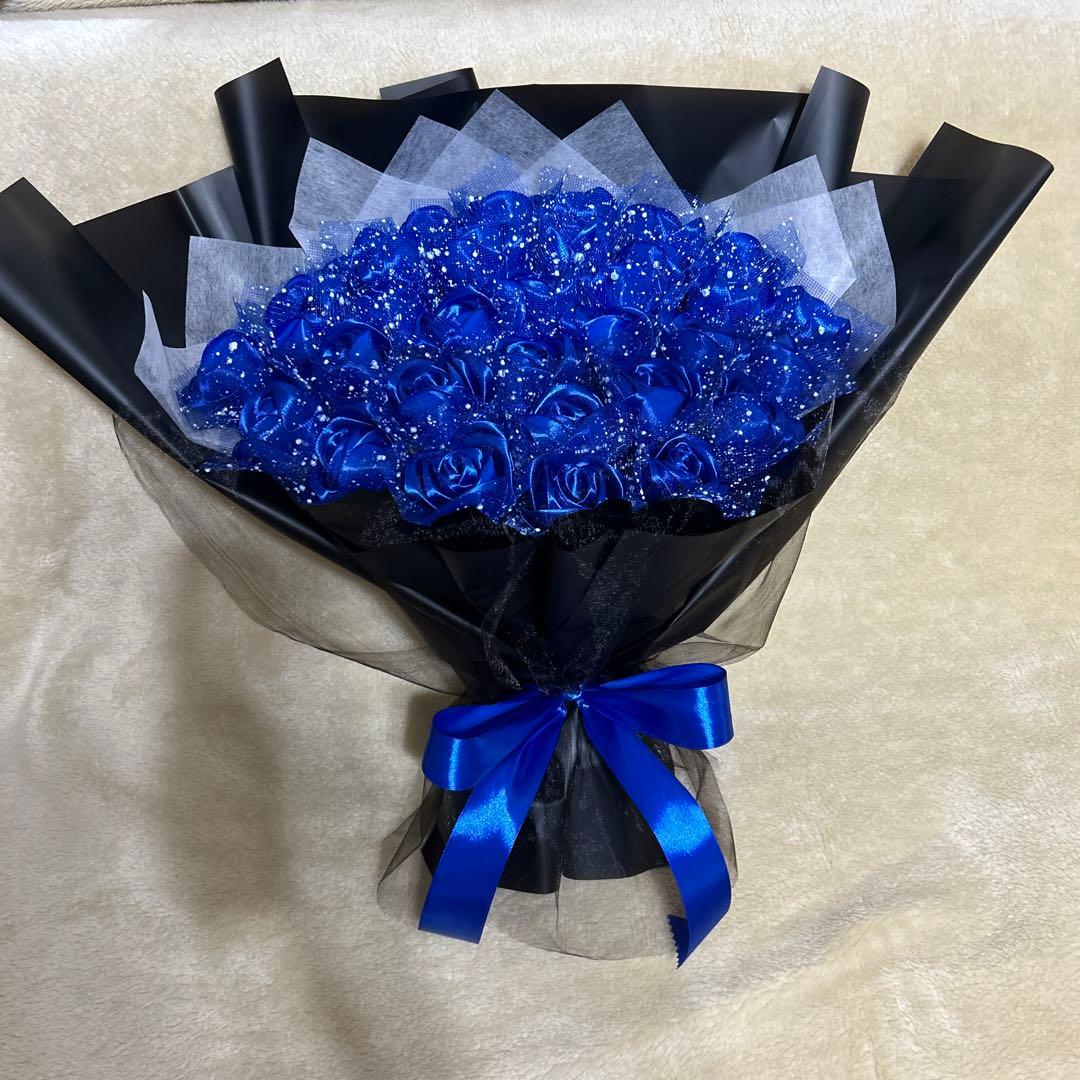 33本青バラブーケ　リボンバラ　枯れない薔薇 プレゼント お祝い　好きな人へ